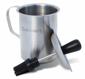 Cuisinart stainless steel BBQ basting pot with brush and lid.