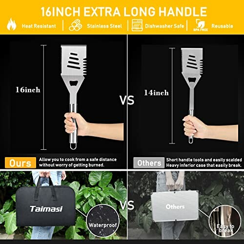 Comparison of grilling tools with 16-inch and 14-inch handles.