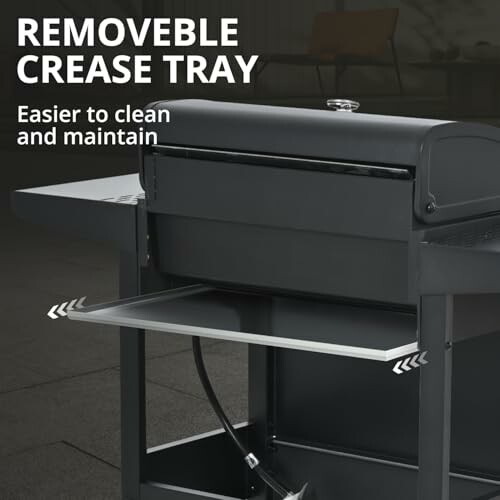 Grill with removable crease tray for easy cleaning.