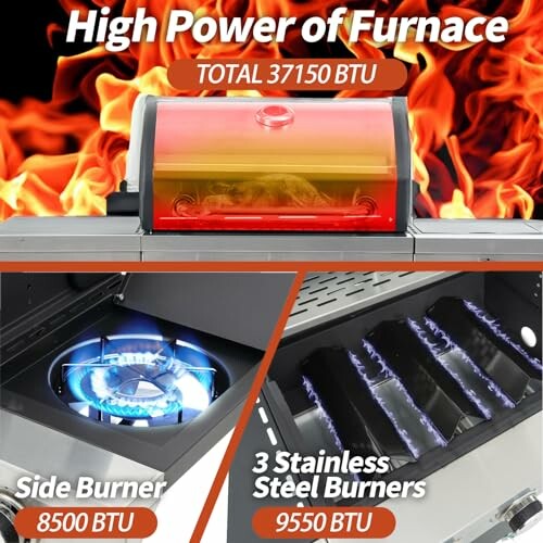 High power furnace with side burner and stainless steel burners.