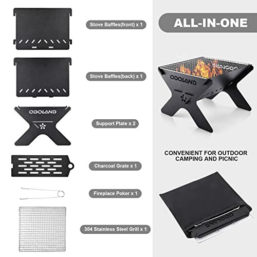 Portable all-in-one camping stove kit with components and features.