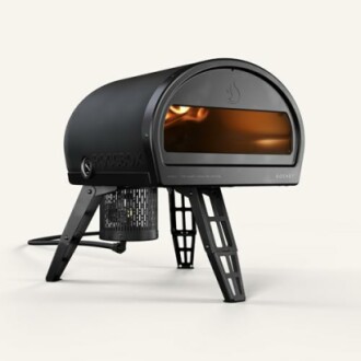 Portable outdoor pizza oven with a sleek design.