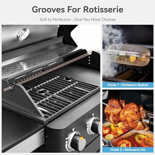 Rotisserie grill with basket and chicken cooking options