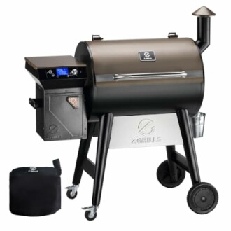 Z Grills wood pellet grill with cover.